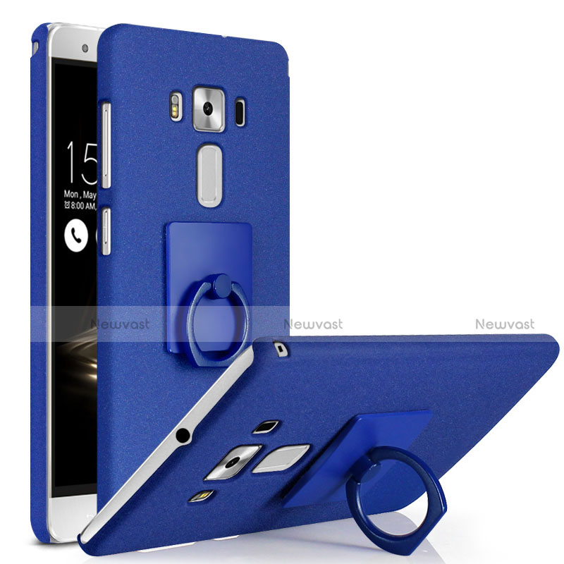 Hard Rigid Plastic Quicksand Cover with Finger Ring Stand for Asus Zenfone 3 Deluxe ZS570KL ZS550ML Blue