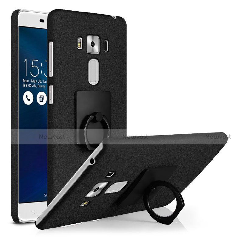 Hard Rigid Plastic Quicksand Cover with Finger Ring Stand for Asus Zenfone 3 Laser Black