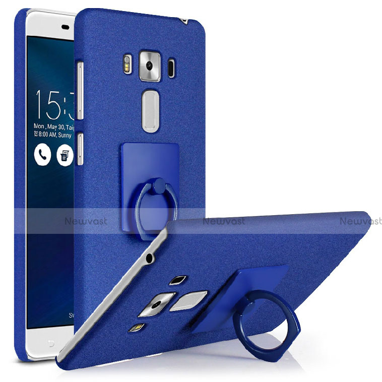 Hard Rigid Plastic Quicksand Cover with Finger Ring Stand for Asus Zenfone 3 Laser Blue