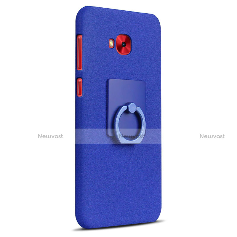 Hard Rigid Plastic Quicksand Cover with Finger Ring Stand for Asus Zenfone 4 Selfie Pro Blue