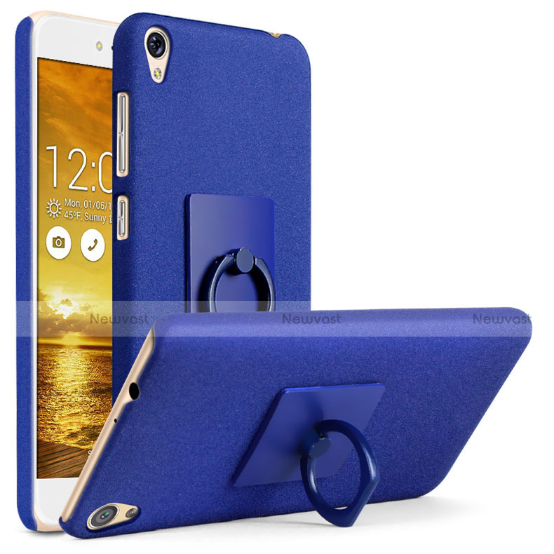 Hard Rigid Plastic Quicksand Cover with Finger Ring Stand for Asus Zenfone Live ZB501KL Blue