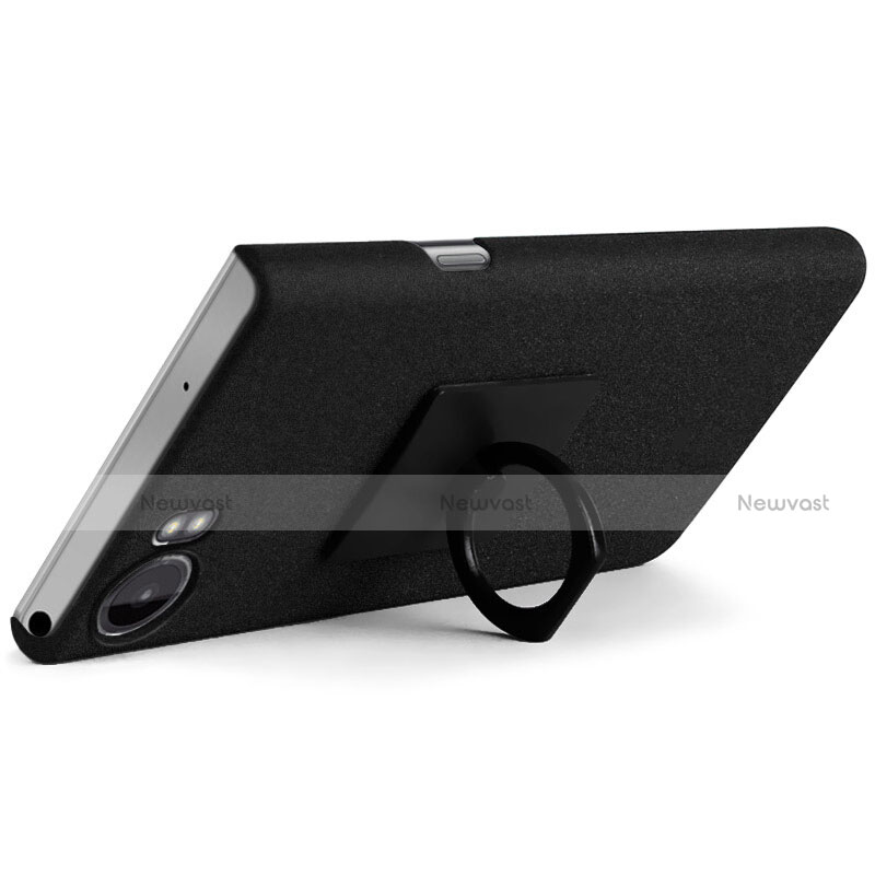 Hard Rigid Plastic Quicksand Cover with Finger Ring Stand for Blackberry KEYone Black