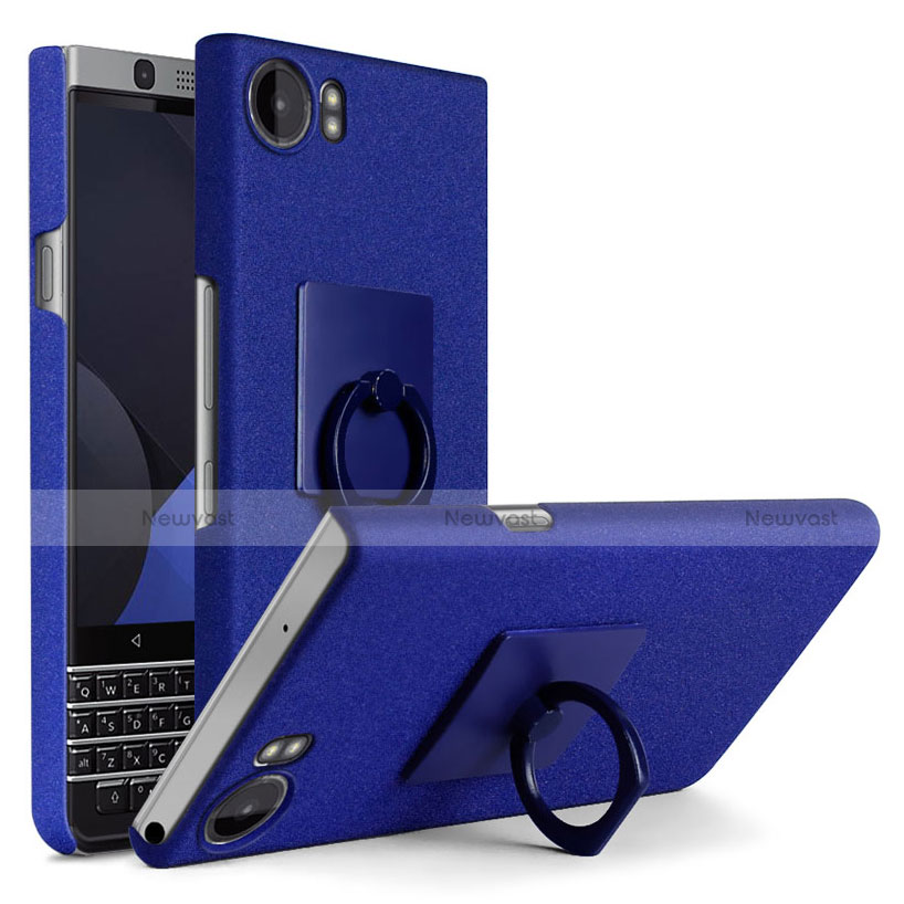 Hard Rigid Plastic Quicksand Cover with Finger Ring Stand for Blackberry KEYone Blue
