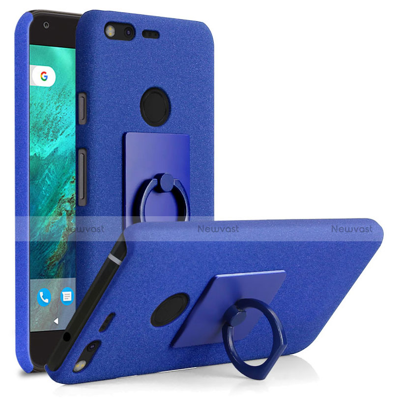 Hard Rigid Plastic Quicksand Cover with Finger Ring Stand for Google Pixel Blue