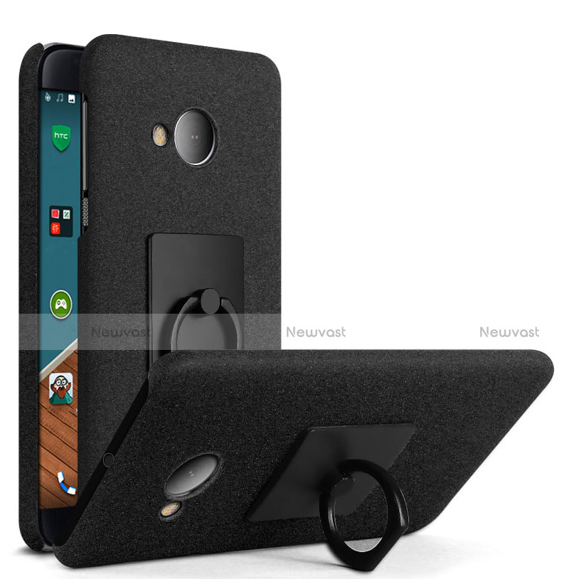 Hard Rigid Plastic Quicksand Cover with Finger Ring Stand for HTC U Play Black