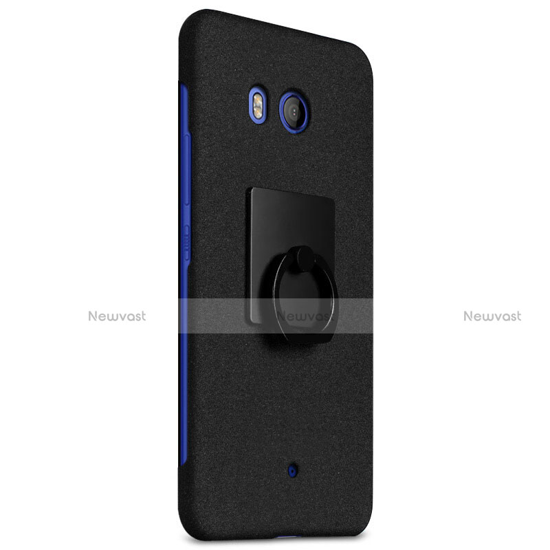 Hard Rigid Plastic Quicksand Cover with Finger Ring Stand for HTC U11 Black