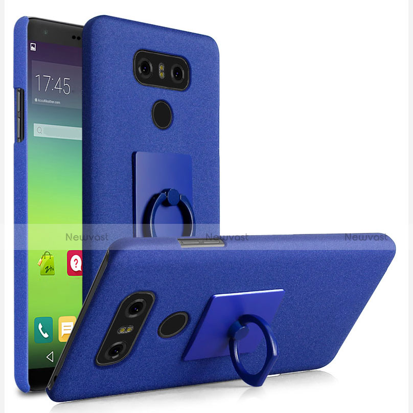Hard Rigid Plastic Quicksand Cover with Finger Ring Stand for LG G6 Blue