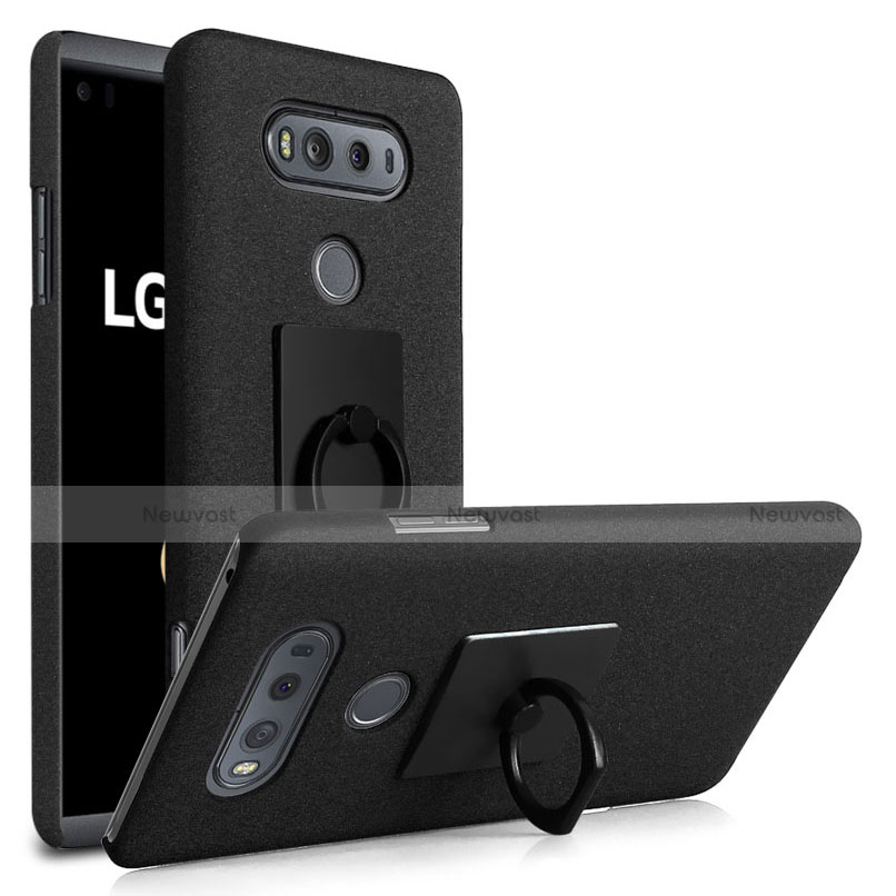 Hard Rigid Plastic Quicksand Cover with Finger Ring Stand for LG V20 Black