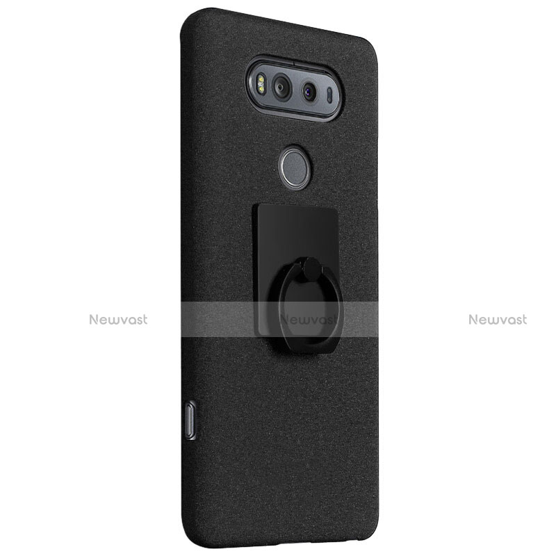 Hard Rigid Plastic Quicksand Cover with Finger Ring Stand for LG V20 Black