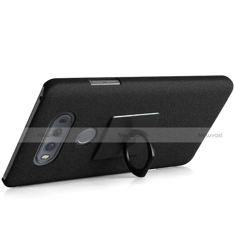 Hard Rigid Plastic Quicksand Cover with Finger Ring Stand for LG V20 Black