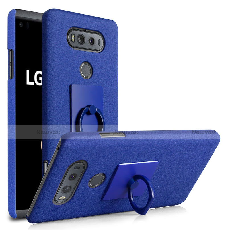Hard Rigid Plastic Quicksand Cover with Finger Ring Stand for LG V20 Blue