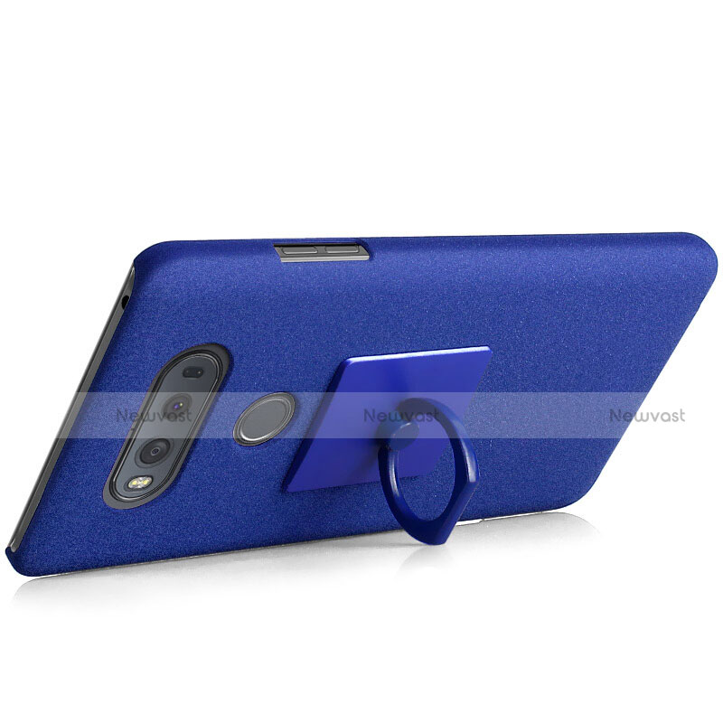 Hard Rigid Plastic Quicksand Cover with Finger Ring Stand for LG V20 Blue