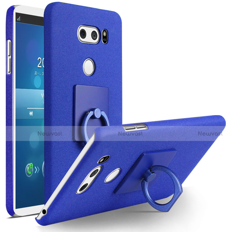 Hard Rigid Plastic Quicksand Cover with Finger Ring Stand for LG V30 Blue