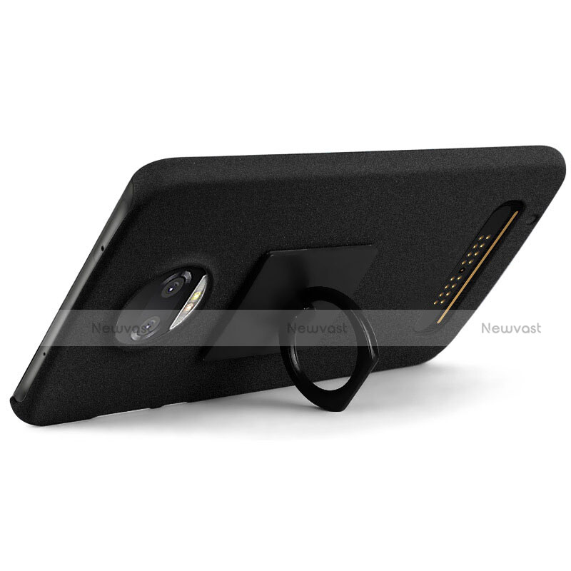 Hard Rigid Plastic Quicksand Cover with Finger Ring Stand for Motorola Moto Z Play Black