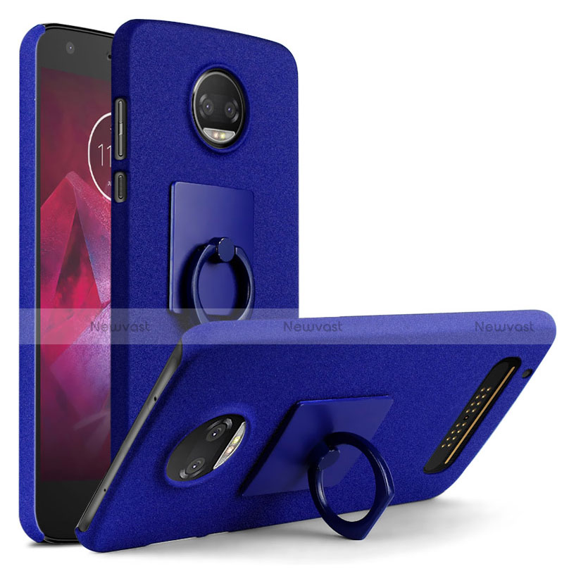 Hard Rigid Plastic Quicksand Cover with Finger Ring Stand for Motorola Moto Z Play Blue