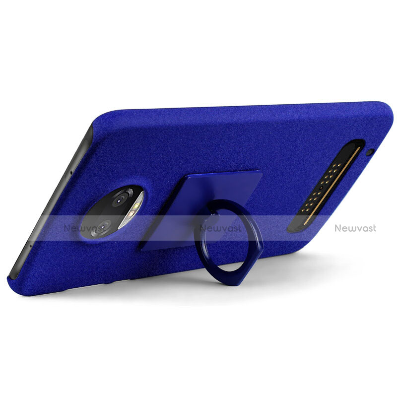 Hard Rigid Plastic Quicksand Cover with Finger Ring Stand for Motorola Moto Z Play Blue