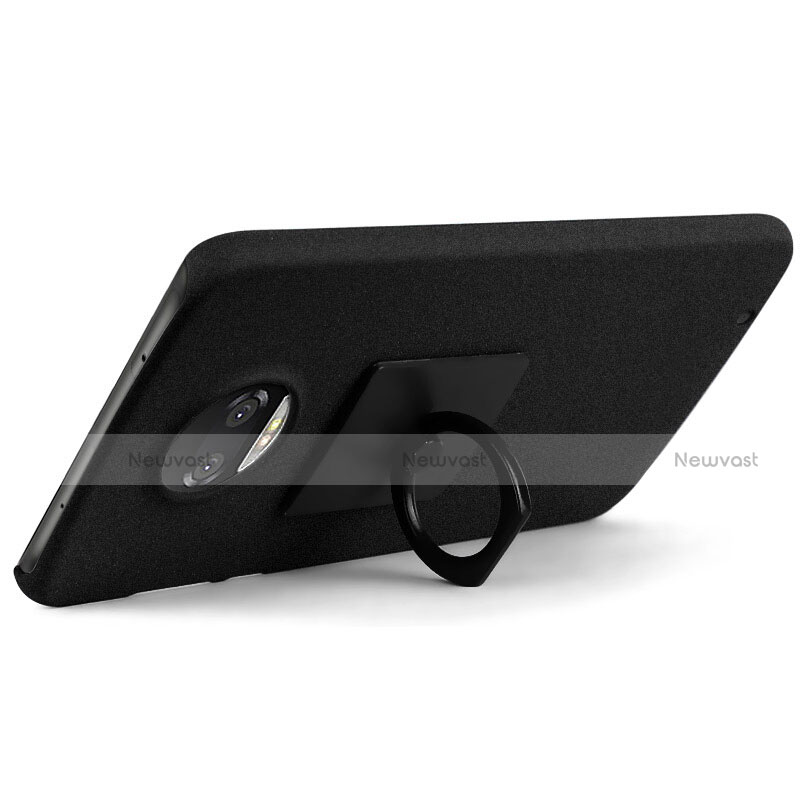 Hard Rigid Plastic Quicksand Cover with Finger Ring Stand for Motorola Moto Z2 Force Black