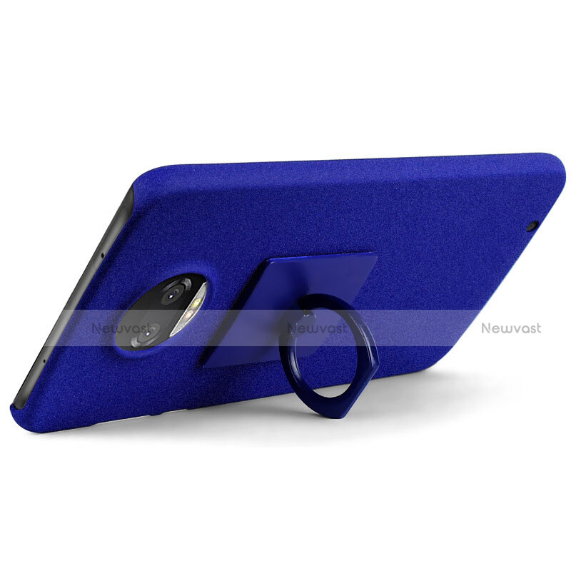 Hard Rigid Plastic Quicksand Cover with Finger Ring Stand for Motorola Moto Z2 Force Blue