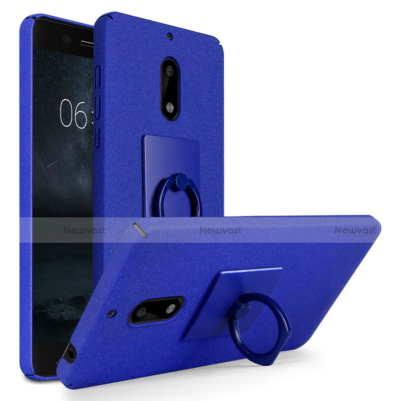 Hard Rigid Plastic Quicksand Cover with Finger Ring Stand for Nokia 6 Blue