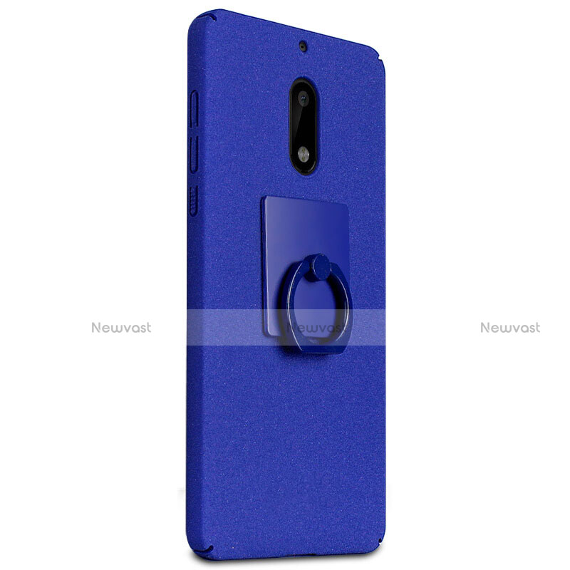 Hard Rigid Plastic Quicksand Cover with Finger Ring Stand for Nokia 6 Blue