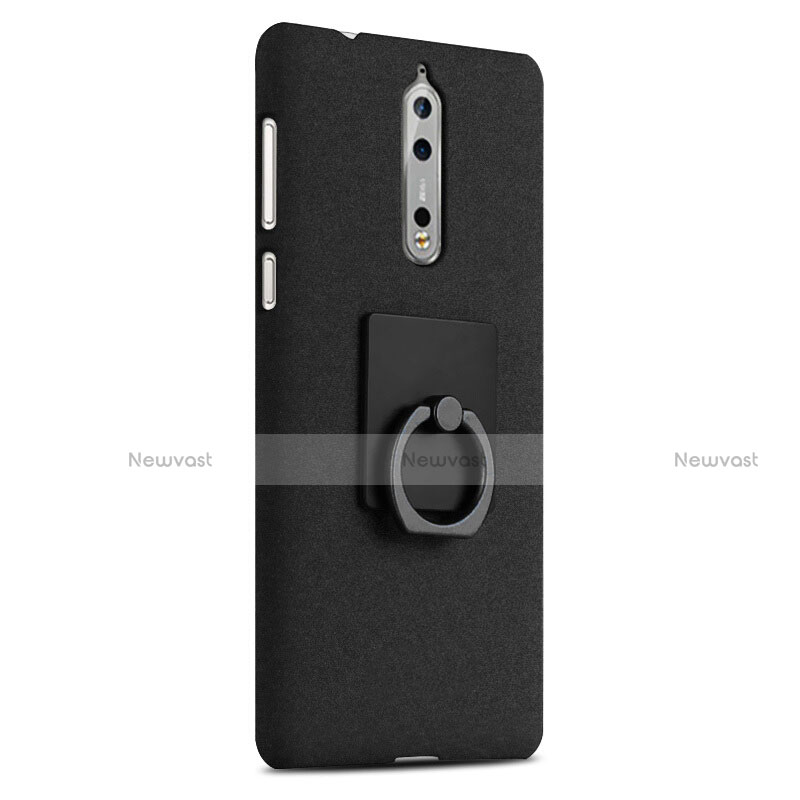 Hard Rigid Plastic Quicksand Cover with Finger Ring Stand for Nokia 8 Black