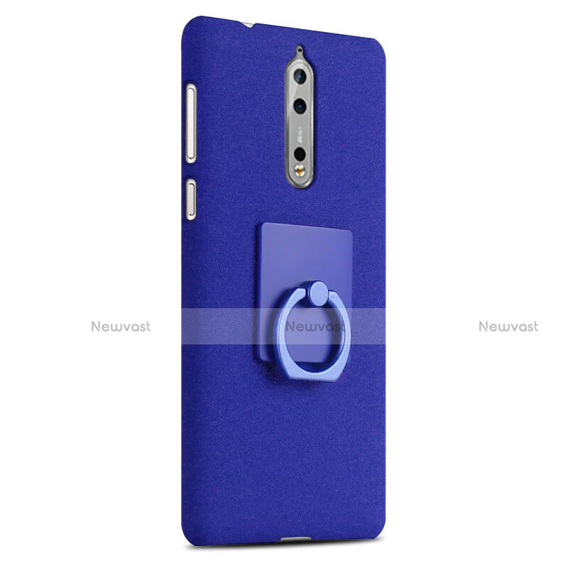 Hard Rigid Plastic Quicksand Cover with Finger Ring Stand for Nokia 8 Blue