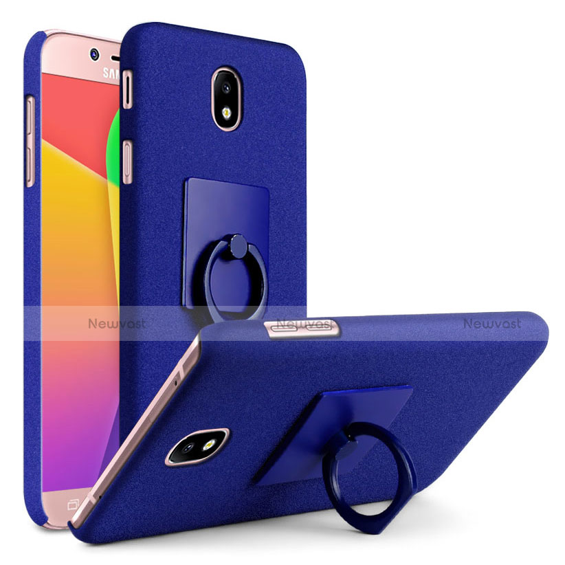 Hard Rigid Plastic Quicksand Cover with Finger Ring Stand for Samsung Galaxy J7 (2017) Duos J730F Blue