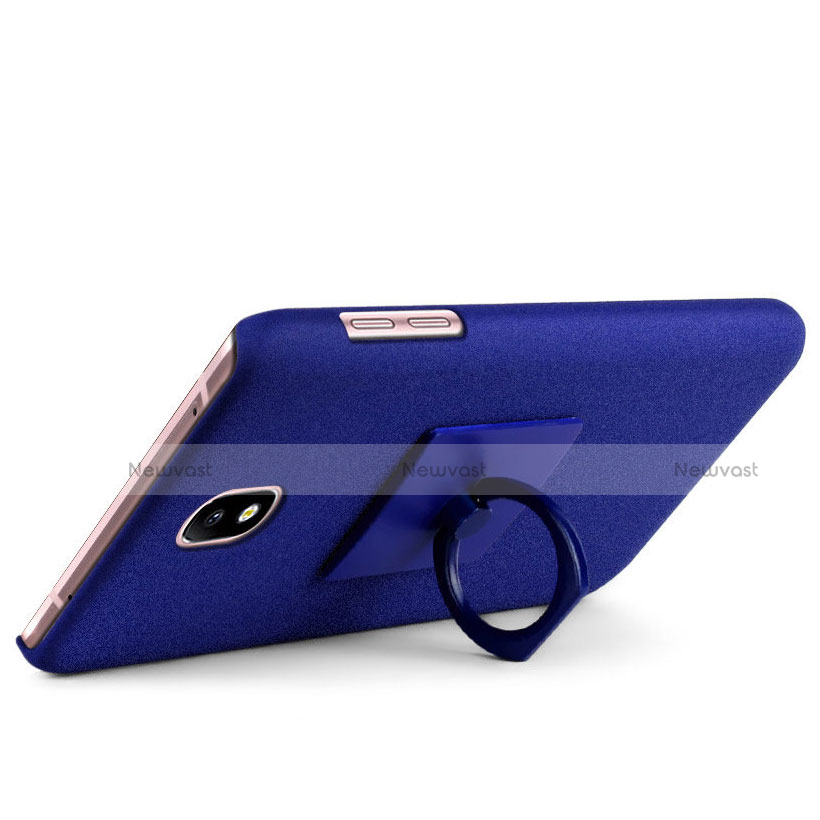 Hard Rigid Plastic Quicksand Cover with Finger Ring Stand for Samsung Galaxy J7 (2017) Duos J730F Blue