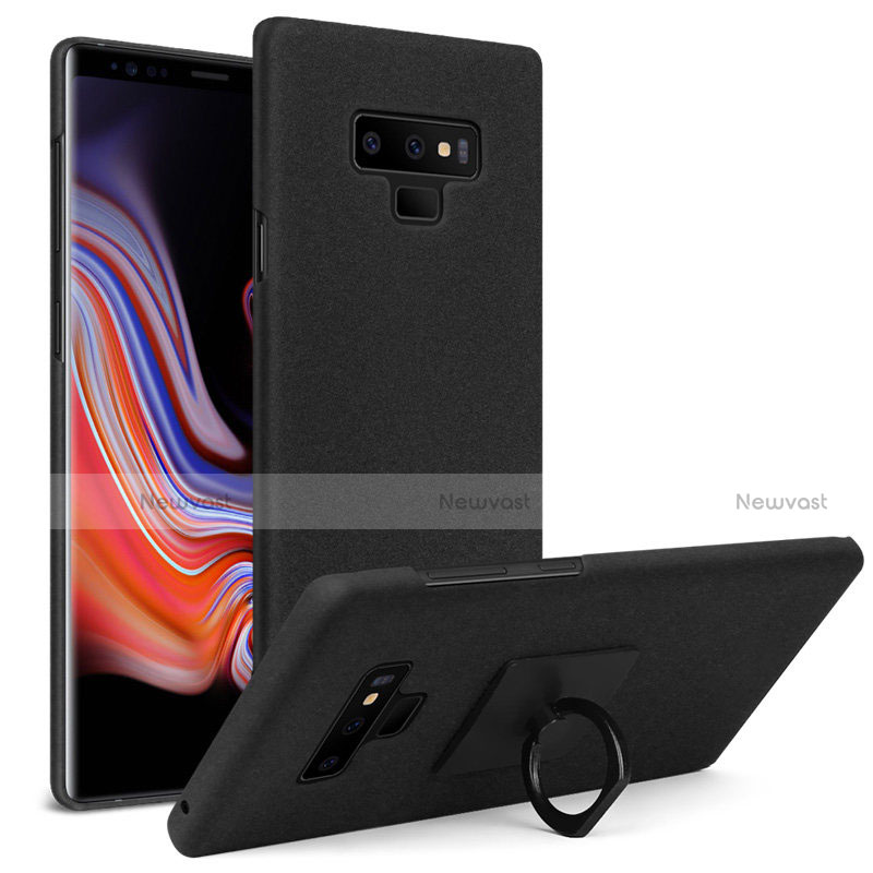 Hard Rigid Plastic Quicksand Cover with Finger Ring Stand for Samsung Galaxy Note 9 Black