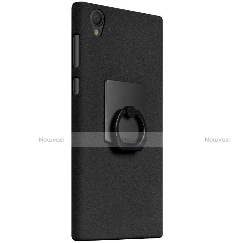 Hard Rigid Plastic Quicksand Cover with Finger Ring Stand for Sony Xperia L1 Black