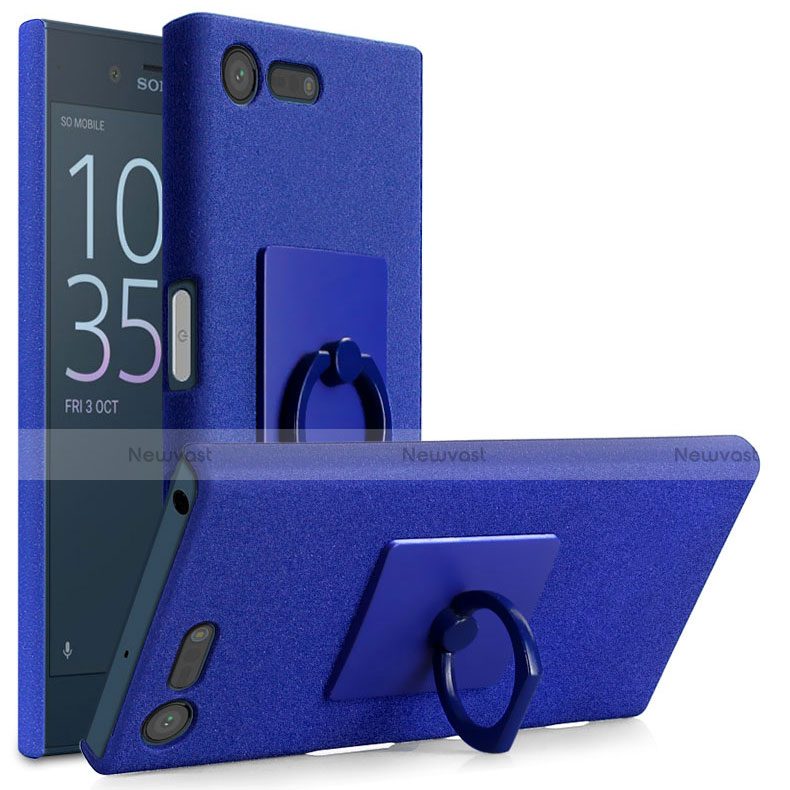 Hard Rigid Plastic Quicksand Cover with Finger Ring Stand for Sony Xperia X Compact Blue