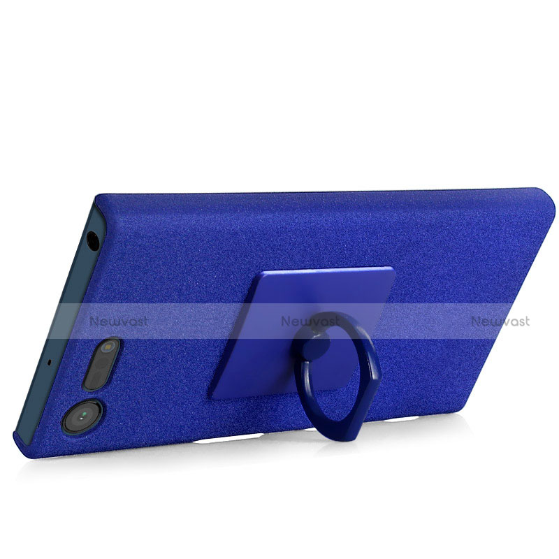 Hard Rigid Plastic Quicksand Cover with Finger Ring Stand for Sony Xperia X Compact Blue