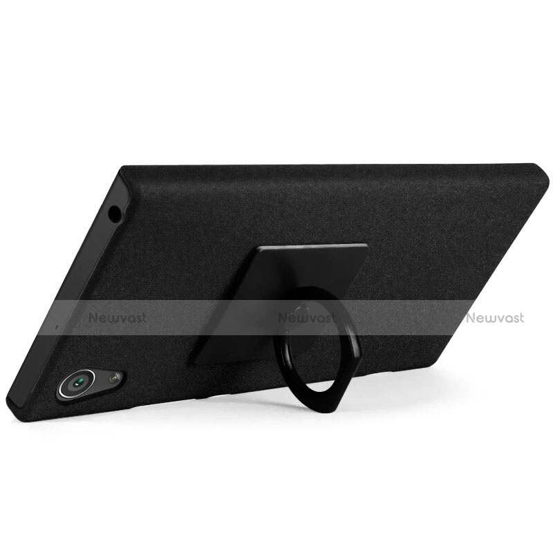 Hard Rigid Plastic Quicksand Cover with Finger Ring Stand for Sony Xperia XA1 Black