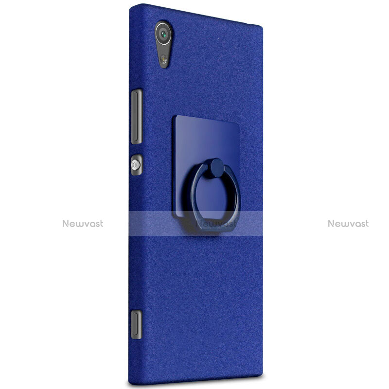 Hard Rigid Plastic Quicksand Cover with Finger Ring Stand for Sony Xperia XA1 Blue