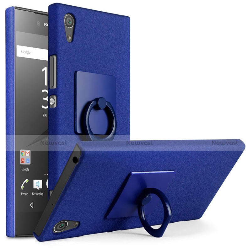 Hard Rigid Plastic Quicksand Cover with Finger Ring Stand for Sony Xperia XA1 Plus Blue