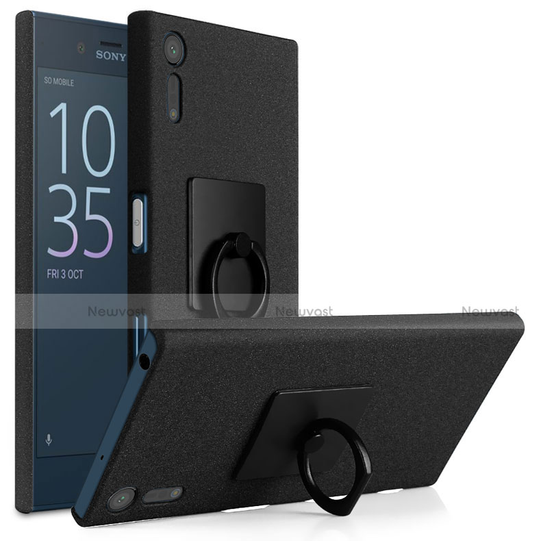 Hard Rigid Plastic Quicksand Cover with Finger Ring Stand for Sony Xperia XZ Black