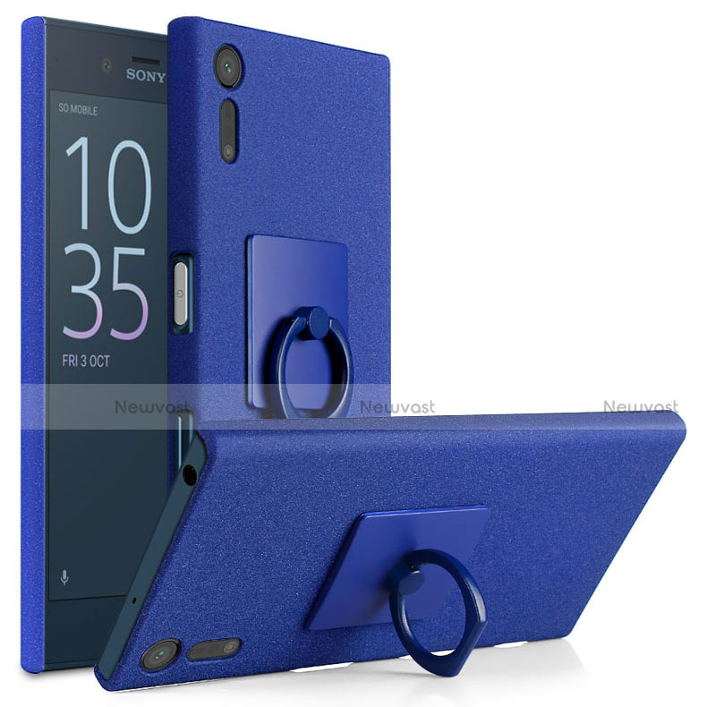 Hard Rigid Plastic Quicksand Cover with Finger Ring Stand for Sony Xperia XZ Blue