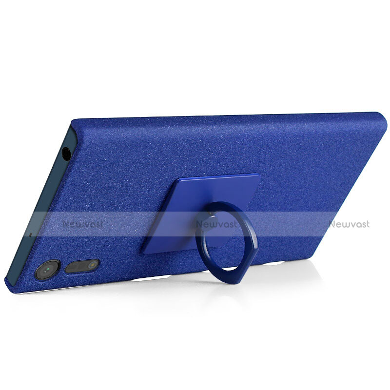 Hard Rigid Plastic Quicksand Cover with Finger Ring Stand for Sony Xperia XZ Blue