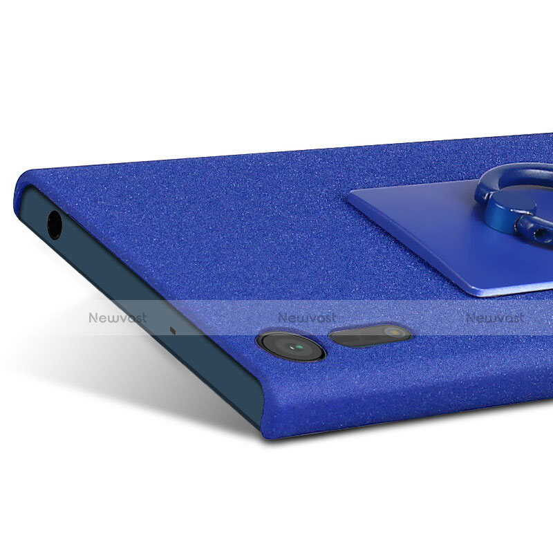 Hard Rigid Plastic Quicksand Cover with Finger Ring Stand for Sony Xperia XZ Blue