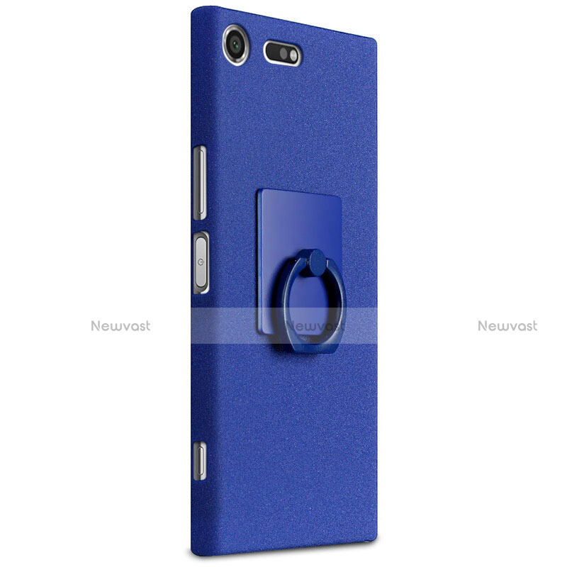 Hard Rigid Plastic Quicksand Cover with Finger Ring Stand for Sony Xperia XZ Premium Blue