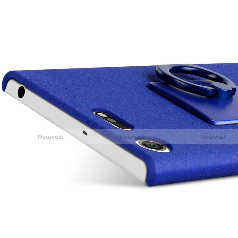 Hard Rigid Plastic Quicksand Cover with Finger Ring Stand for Sony Xperia XZ Premium Blue