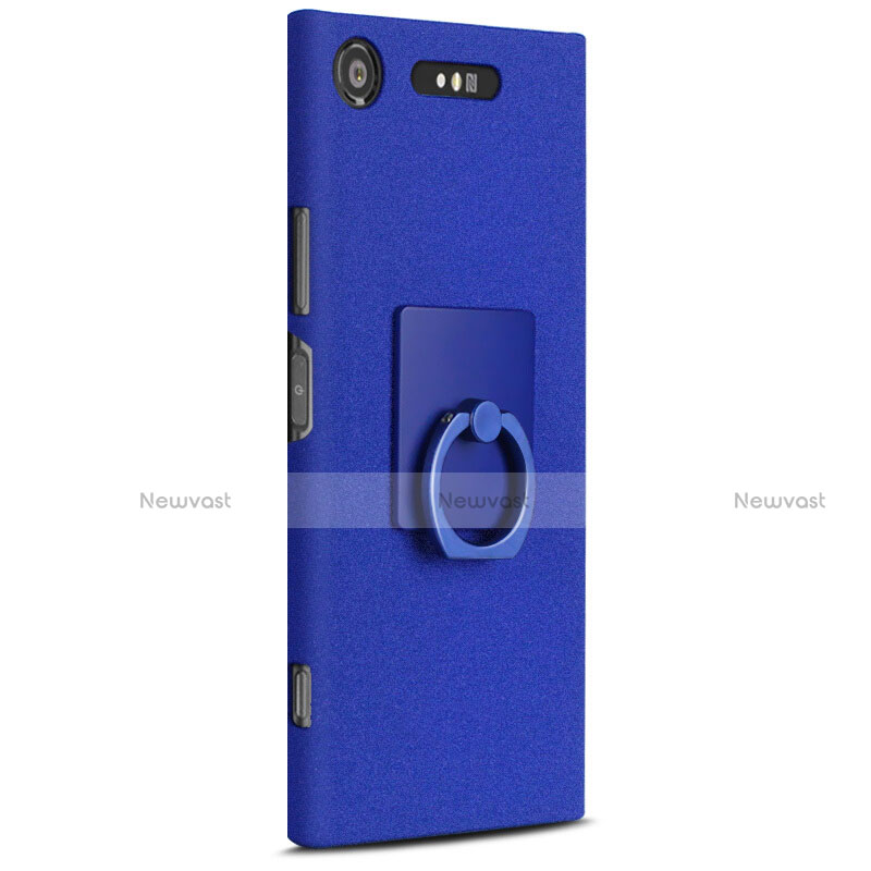 Hard Rigid Plastic Quicksand Cover with Finger Ring Stand for Sony Xperia XZ1 Blue