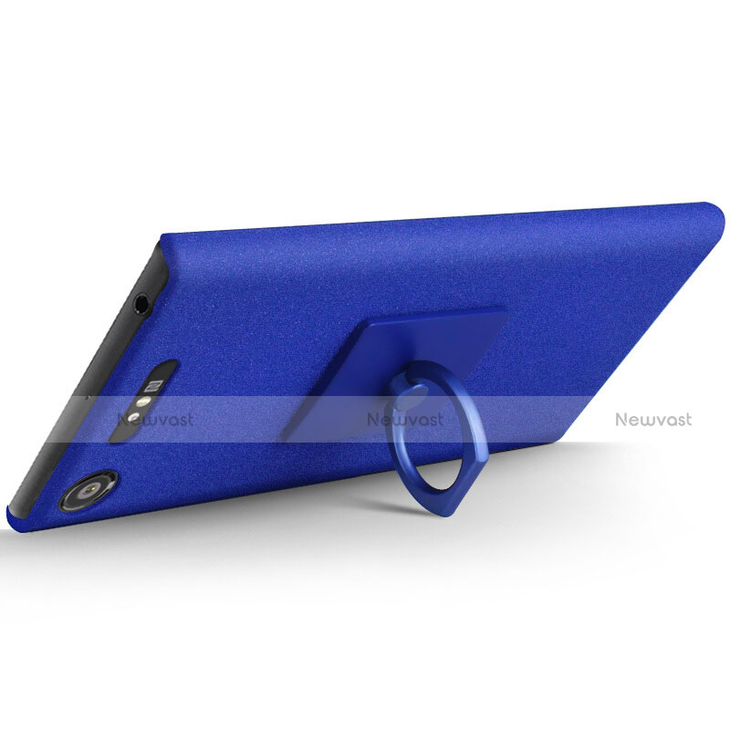 Hard Rigid Plastic Quicksand Cover with Finger Ring Stand for Sony Xperia XZ1 Blue