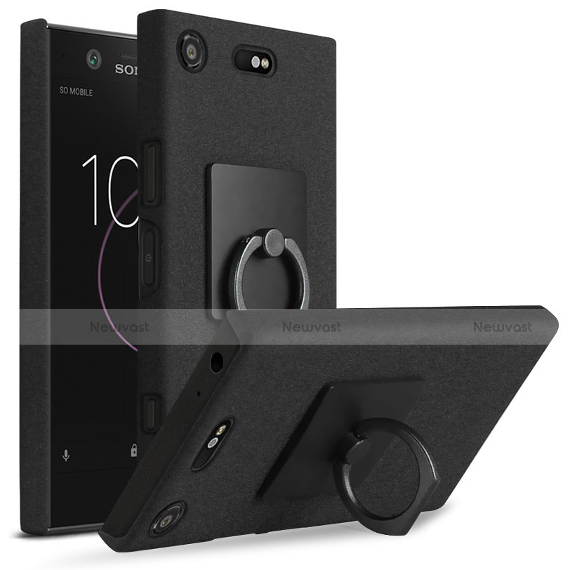 Hard Rigid Plastic Quicksand Cover with Finger Ring Stand for Sony Xperia XZ1 Compact Black