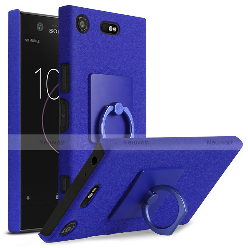 Hard Rigid Plastic Quicksand Cover with Finger Ring Stand for Sony Xperia XZ1 Compact Blue