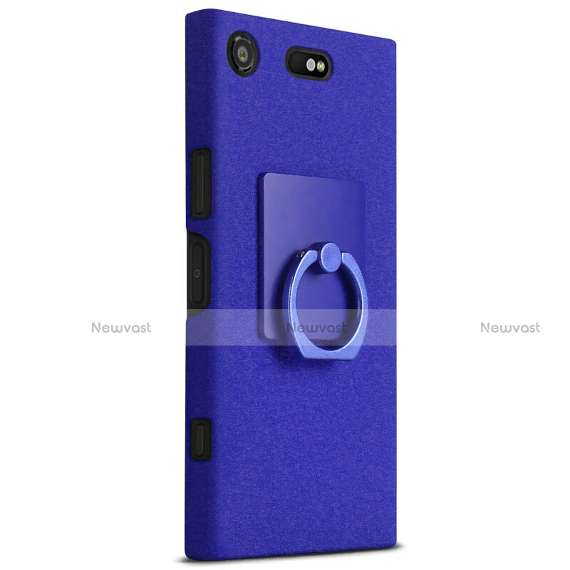 Hard Rigid Plastic Quicksand Cover with Finger Ring Stand for Sony Xperia XZ1 Compact Blue