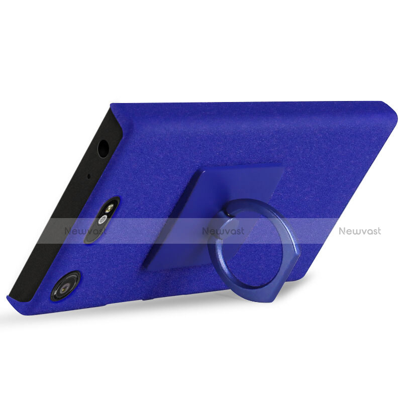 Hard Rigid Plastic Quicksand Cover with Finger Ring Stand for Sony Xperia XZ1 Compact Blue