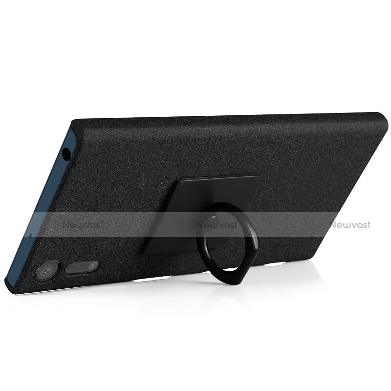 Hard Rigid Plastic Quicksand Cover with Finger Ring Stand for Sony Xperia XZs Black