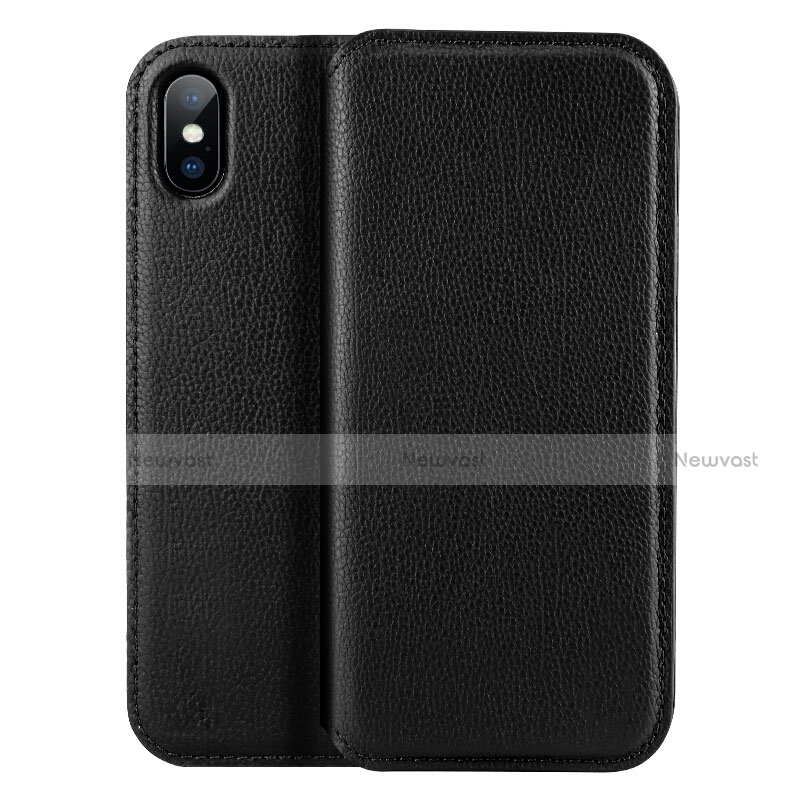 Leather Case Flip Cover for Apple iPhone Xs Black