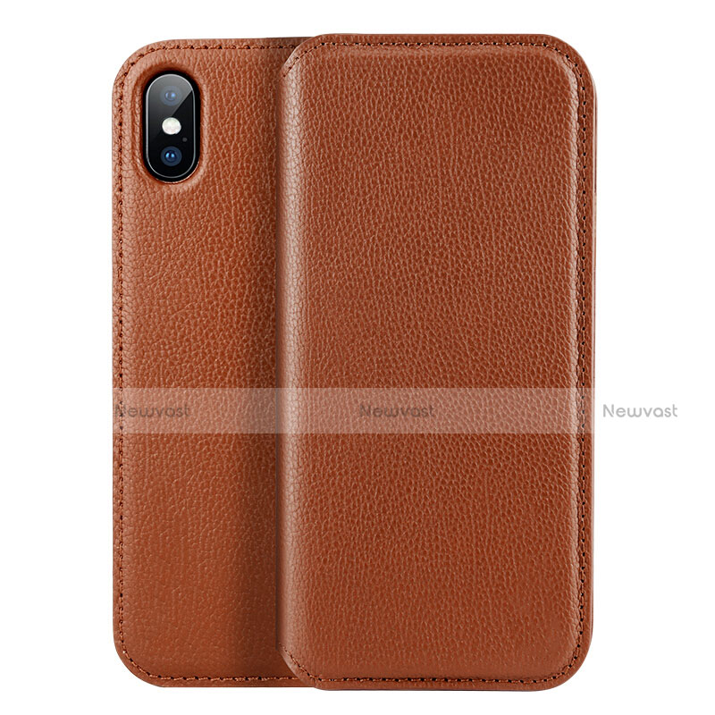 Leather Case Flip Cover for Apple iPhone Xs Brown